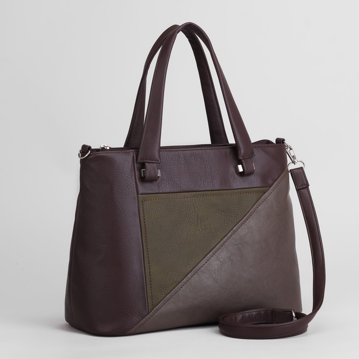 Сумка женская, отдел на молнии, цвет коричневый/зелёный