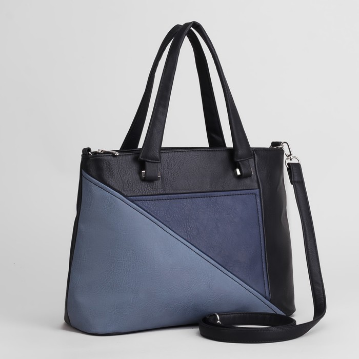 Сумка женская, отдел на молнии, цвет чёрный/синий