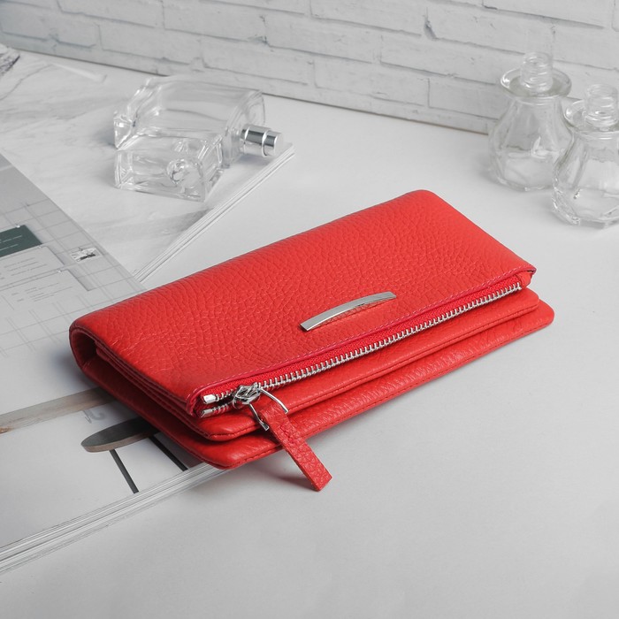 Кошелёк женский, отдел для купюр, для карт, для монет на молнии, цвет красный
