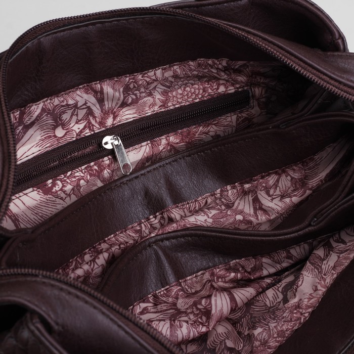 Сумка женская, 5 отделов на молнии, наружный карман, цвет коричневый