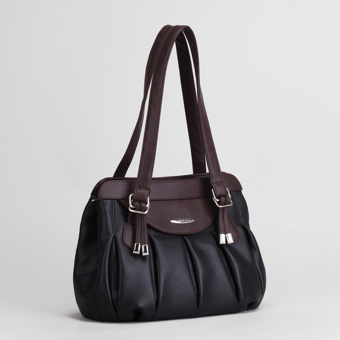 Сумка женская, 2 отдел на молниях, наружный карман, цвет чёрный/коричневый