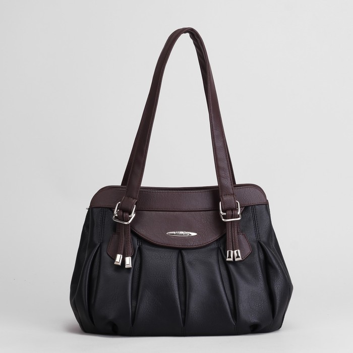 Сумка женская, 2 отдел на молниях, наружный карман, цвет чёрный/коричневый