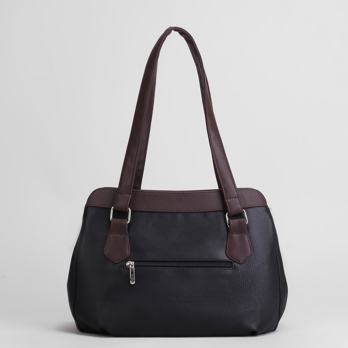 Сумка женская, 2 отдел на молниях, наружный карман, цвет чёрный/коричневый