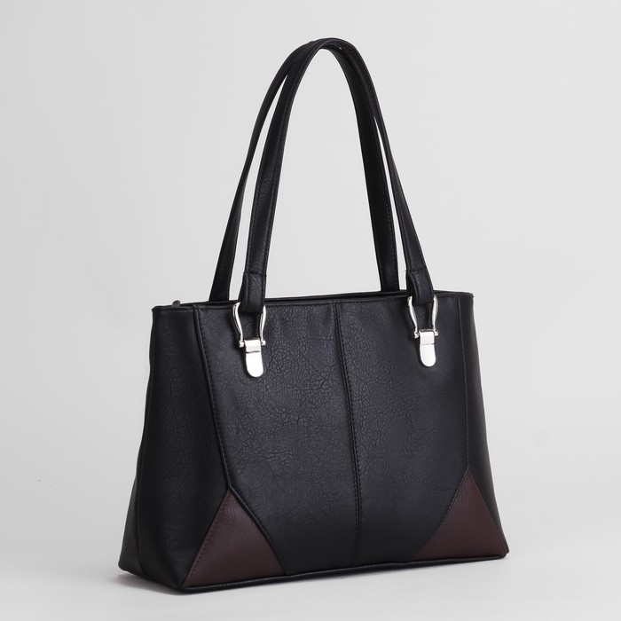 Сумка женская, отдел на молнии, цвет чёрный/коричневый