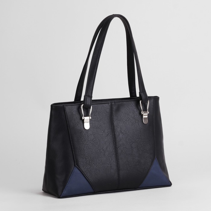 Сумка женская, отдел на молнии, цвет чёрный/синий