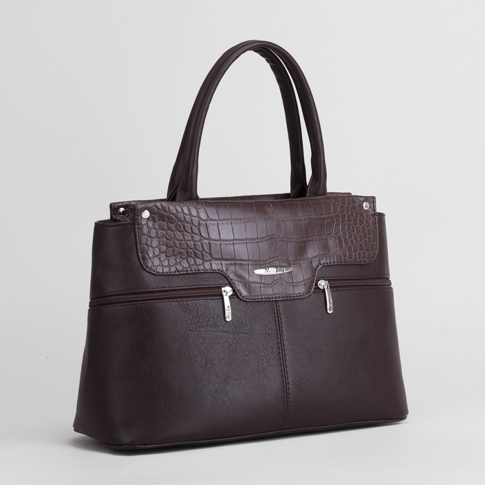 Сумка женская, 2 отдела на молниях, 3 наружных кармана, цвет коричневый