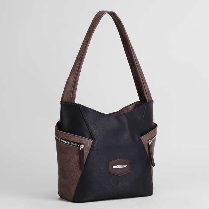 Сумка женская, отдел на молнии, 2 наружных кармана, цвет чёрный/коричневый