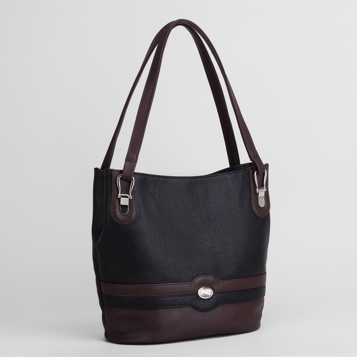 Сумка женская, отдел на молнии, наружный карман, цвет чёрный/коричневый