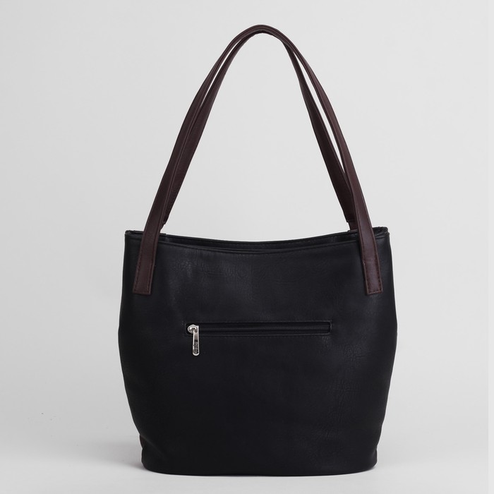 Сумка женская, отдел на молнии, наружный карман, цвет чёрный/коричневый