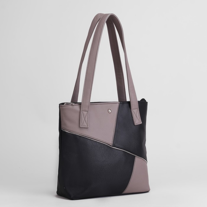 Сумка женская, 1 отдел на молнии, наружный карман, цвет чёрный/серый