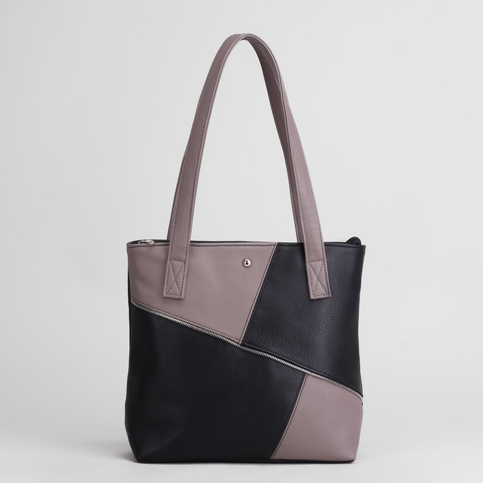 Сумка женская, 1 отдел на молнии, наружный карман, цвет чёрный/серый