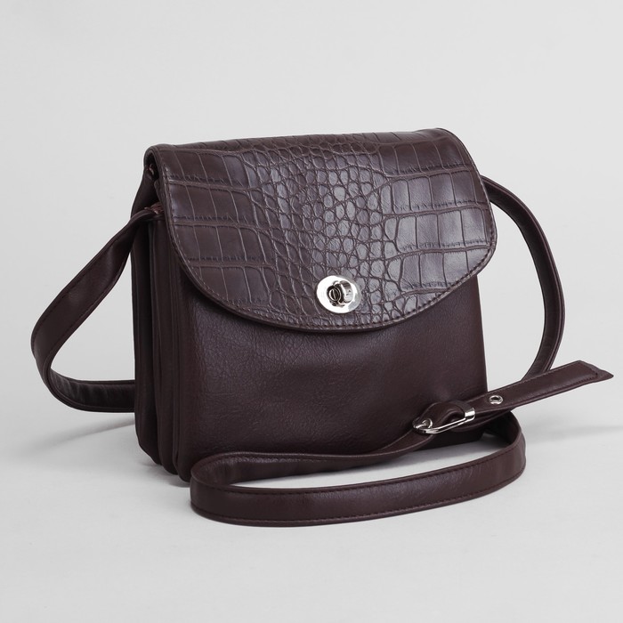 Сумка женская "Фрида", 21*16*18, отделение на клапане, регулируемый ремень, коричневый