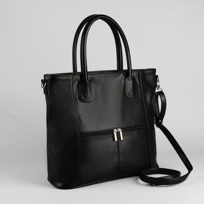 Сумка женская, отдел на молнии, наружный карман, длинный ремень, цвет чёрный