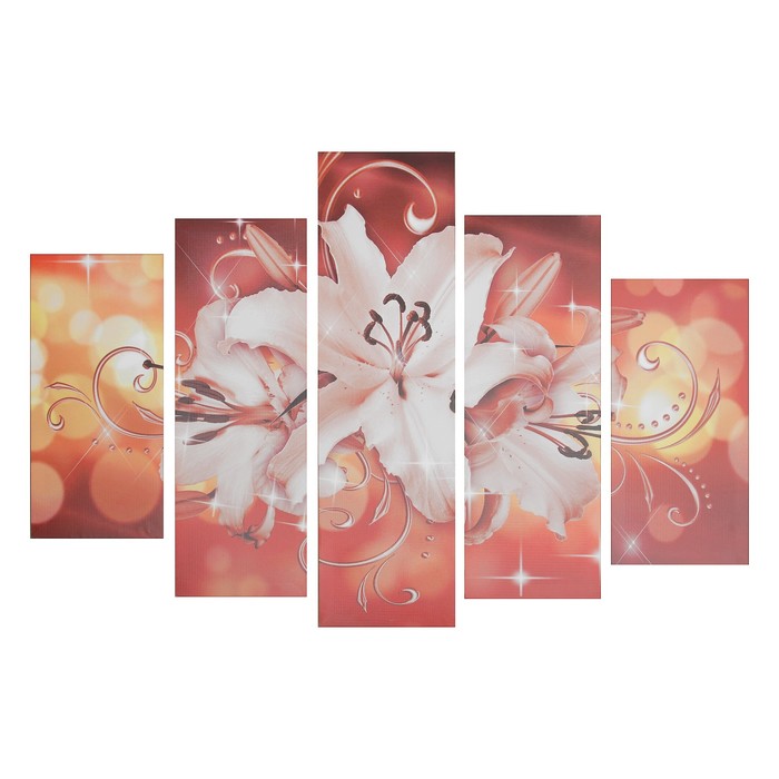 Модульная картина на подрамнике "Цветки лилии" 150х100 см ( 2-30х60; 2-30х80; 1-30х100)