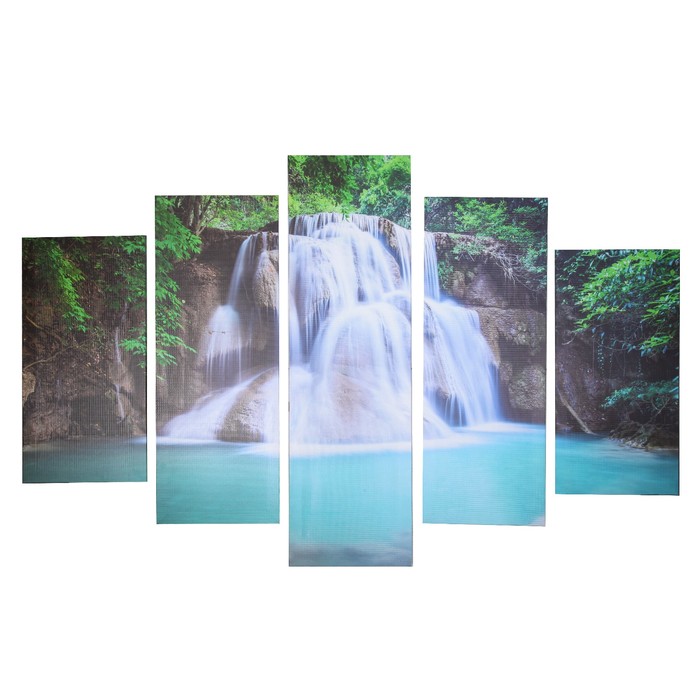 Модульная картина на подрамнике "Лазурный водопад" 150х100 см ( 2-30х60; 2-30х80; 1-30х100)
