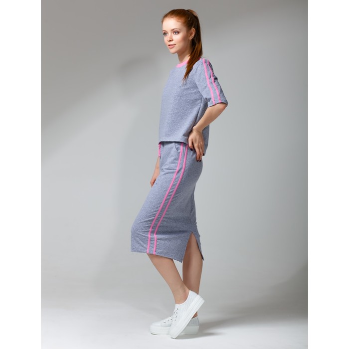 Костюм с лампасами женский толстовка+юбка MINAKU, размер 44, цвет серый