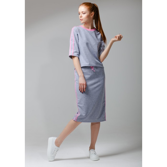 Костюм с лампасами женский толстовка+юбка MINAKU, размер 44, цвет серый