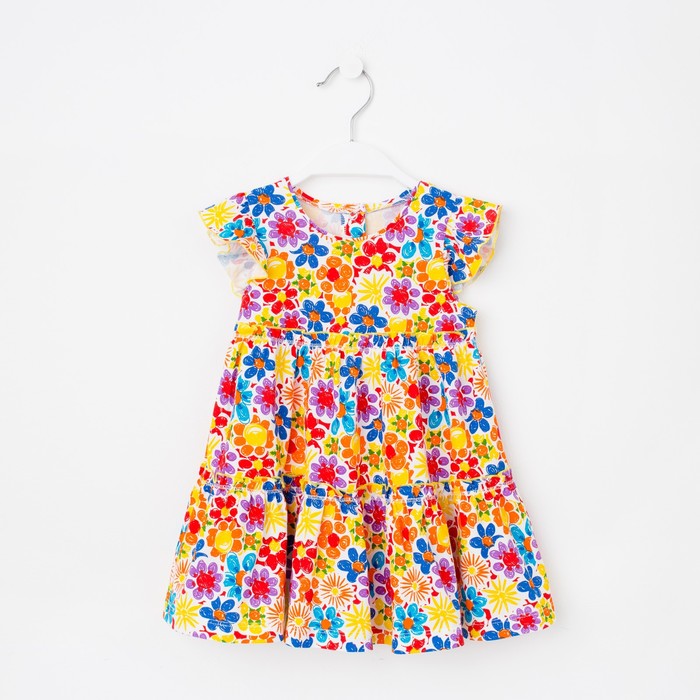 Платье для девочки, рост 92 см, цвет белый, принт цветы Л921