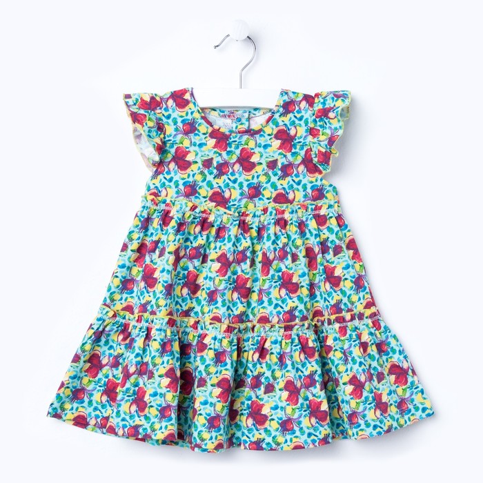 Платье для девочки, рост 92 см, цвет зелёный, принт цветы Л921