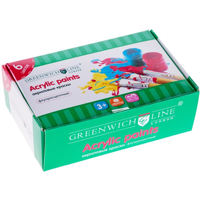 Краска акриловая набор Greenwich Line, 6 цветов по 20 мл, флуоресцентные