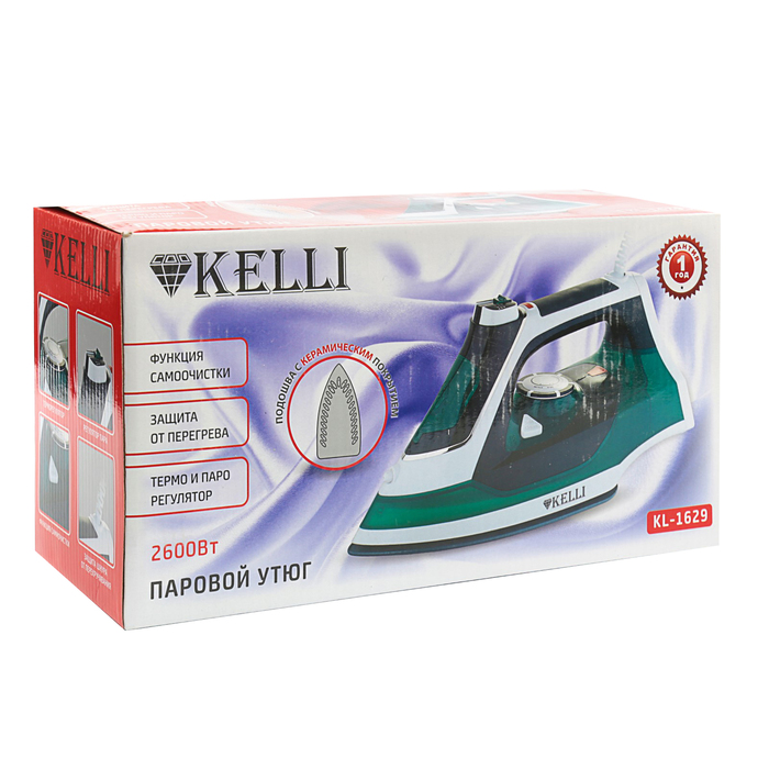 Утюг KELLI KL-1629, 2600 Вт, керамическое покрытие, паровой удар, вертикальная глажка