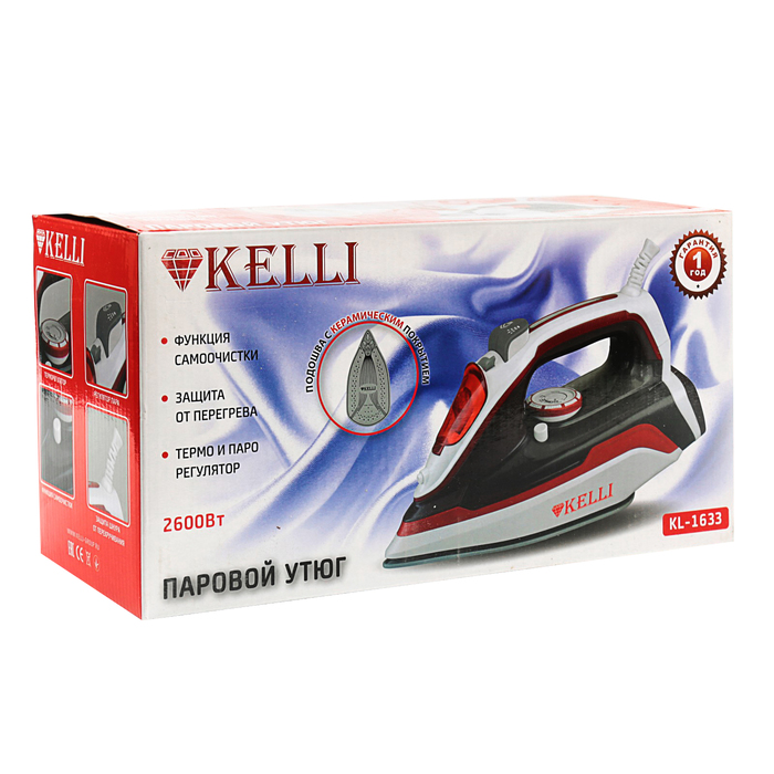 Утюг KELLI KL-1633, 2600 Вт, керамическое покрытие, самоочистка, паровой удар