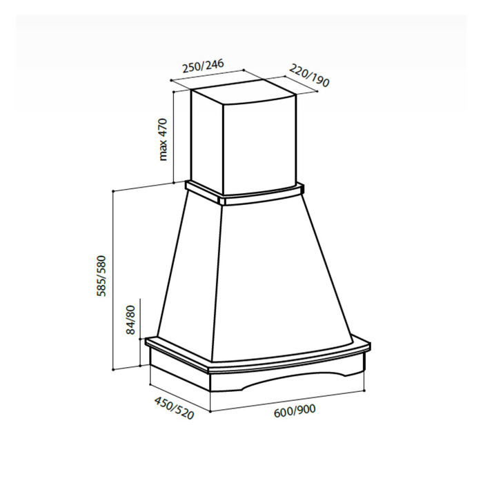 Вытяжка Lex Astoria 900 Ivory, 650 м³/ч, 119 Вт,3 скорости,слоновая кость/неокрашенный багет