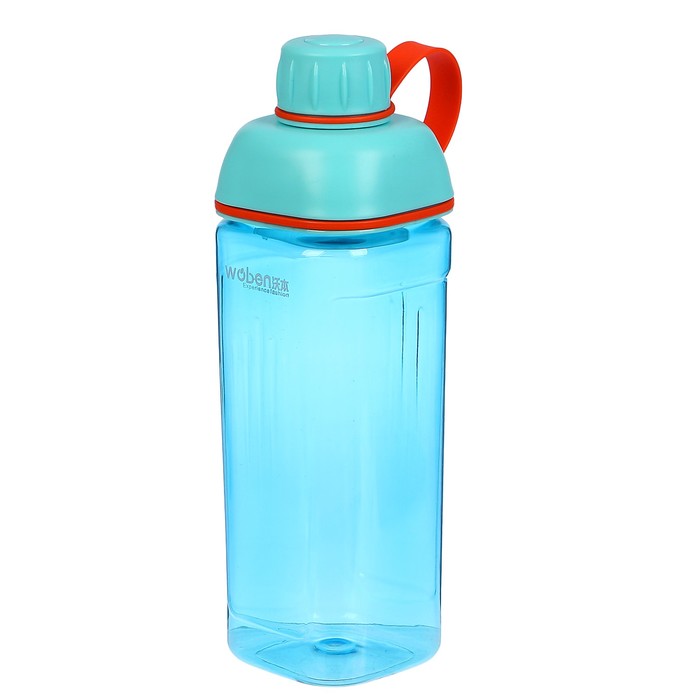 Бутылка для воды 590 мл, дно квадратное, на ремешке, прозрачная, микс, 6.5х20.5 см