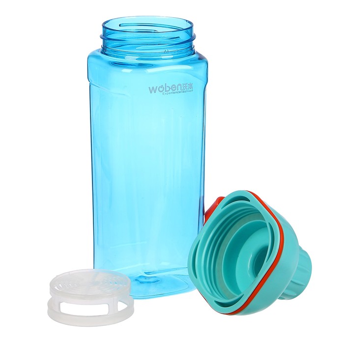 Бутылка для воды 590 мл, дно квадратное, на ремешке, прозрачная, микс, 6.5х20.5 см