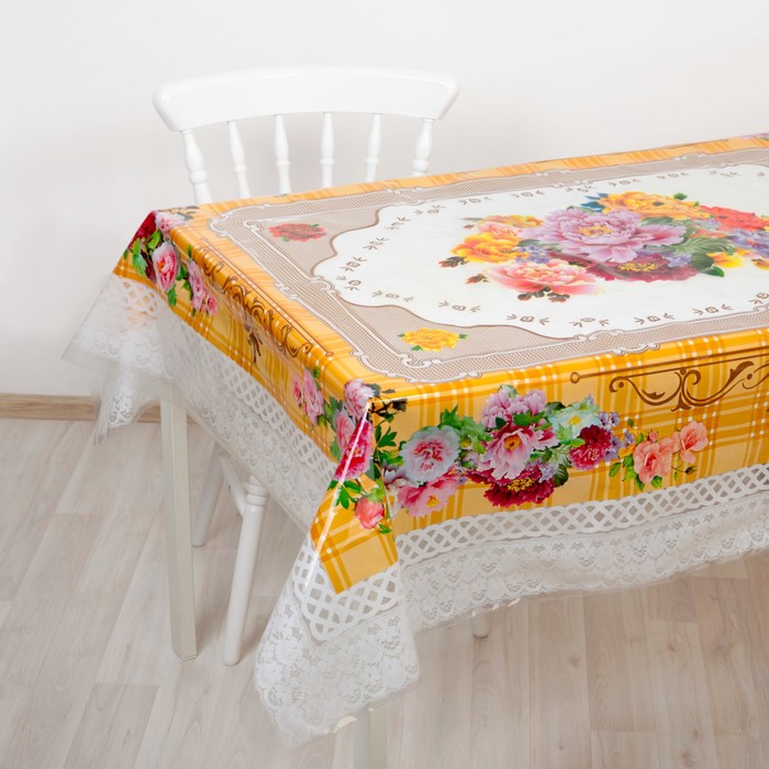 Клеенка ПВХ (рулон 20 скатертей 140х180 см) "Букет", оранжевый