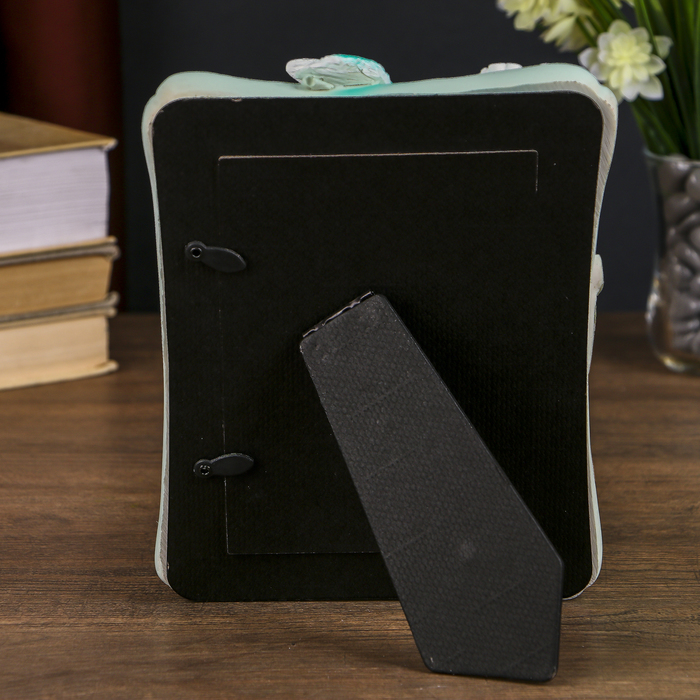 Фоторамка полистоун 10х15 см "Колибри пьёт нектар" голубая 21х16х3,8 см