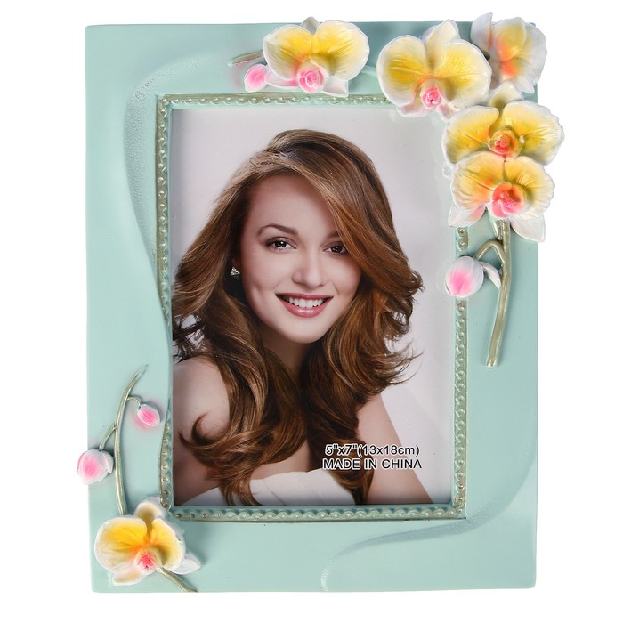 Фоторамка полистоун 13х18 см "Орхидея" голубая 24х20х3 см