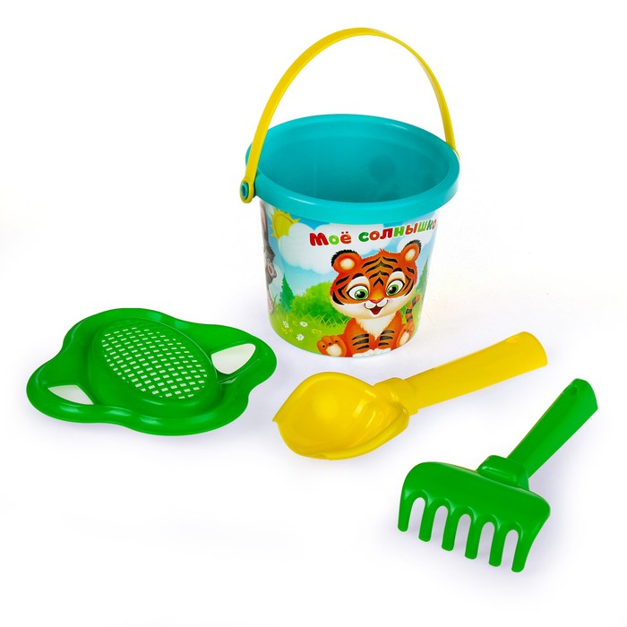 Песочный набор «Моё солнышко»: ведро малое, ситечко-цветок, совок №2, грабельки №2