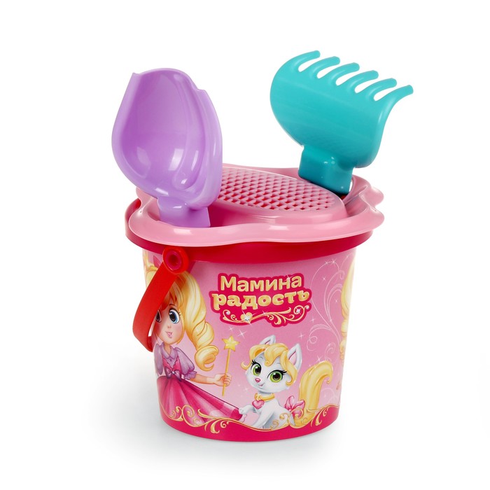 Песочный набор «Мамина радость»: ведро малое, ситечко-цветок, совок №2, грабельки №2