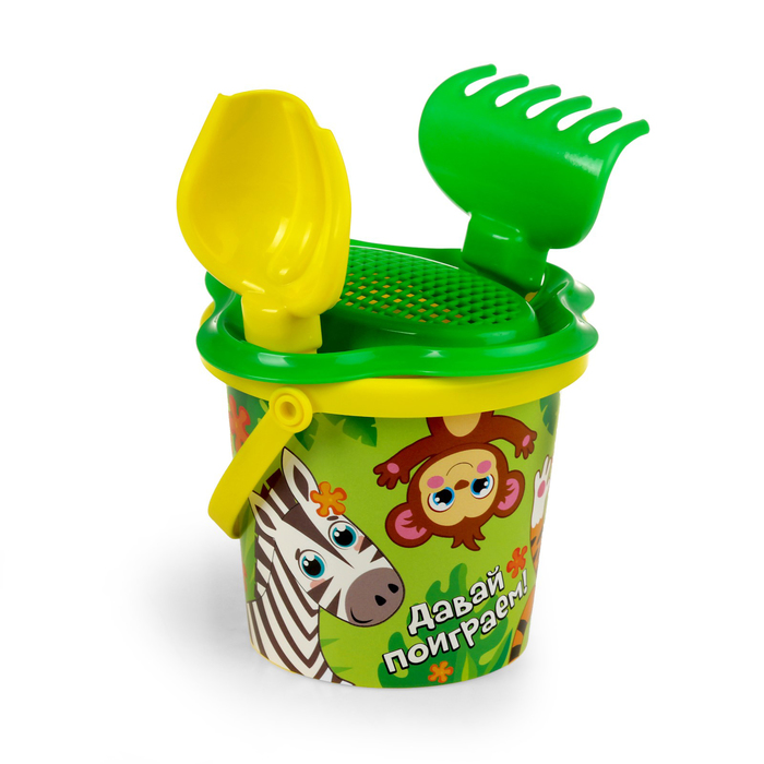 Песочный набор «Давай поиграем»: ведро малое, ситечко-цветок, совок №2, грабельки №2