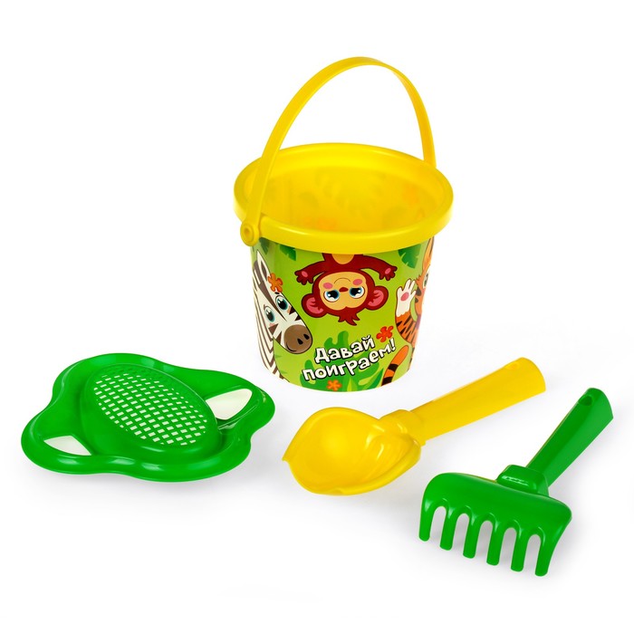 Песочный набор «Давай поиграем»: ведро малое, ситечко-цветок, совок №2, грабельки №2