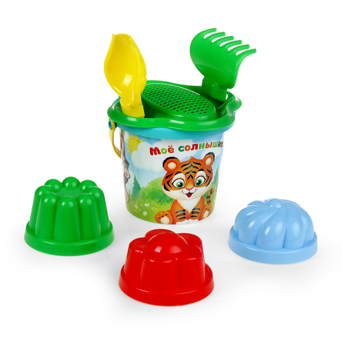 Песочный набор «Моё солнышко»: ведро малое, ситечко, совок №2, грабельки №2, 3 формочки