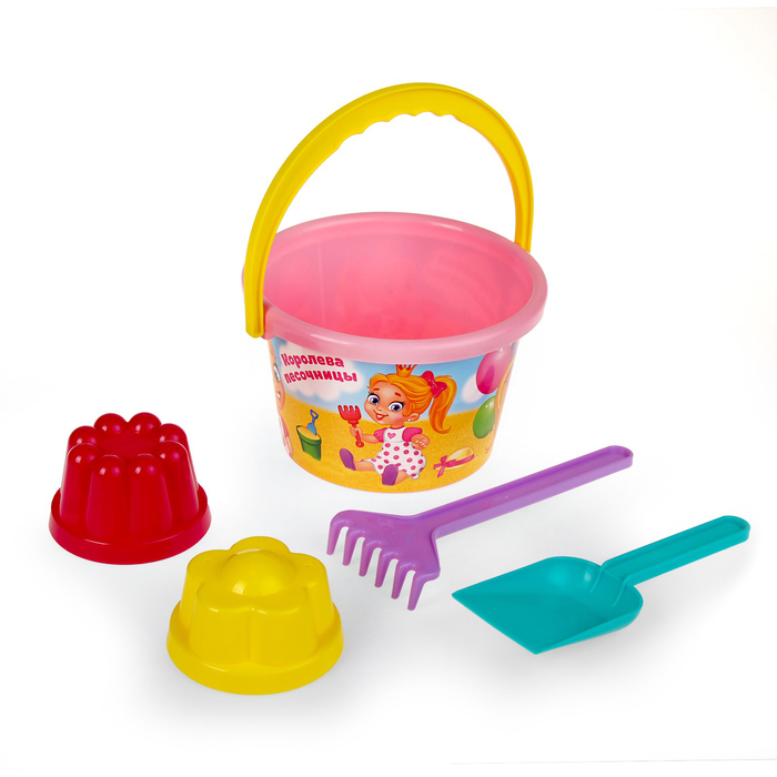 Песочный набор «Королева песочницы»: ведро среднее, 2 формочки, лопатка, грабельки