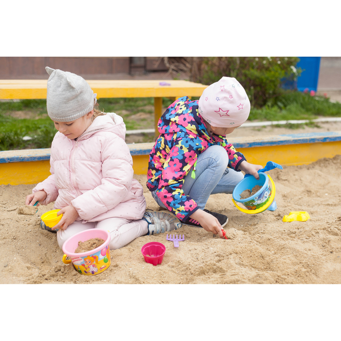 Песочный набор «Транспорт»: ведро среднее, совок №2, грабельки №2, формочки