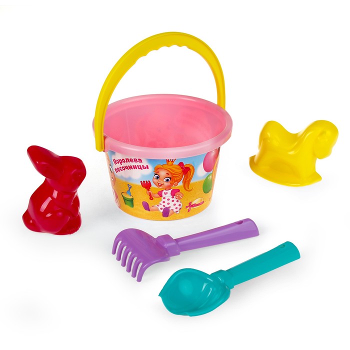 Песочный набор «Королева песочницы»: ведро среднее, совок №2, грабельки №2, формочки