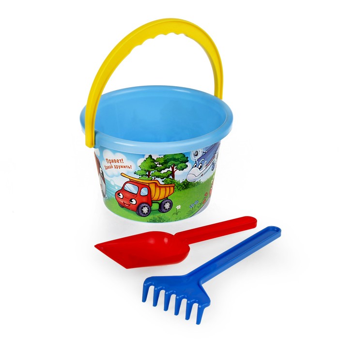 Песочный набор «Транспорт»: ведро среднее , лопатка, грабельки