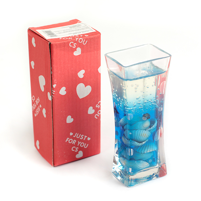 Свеча гелевая Ваза 3,8х5х12см ракушка голубая