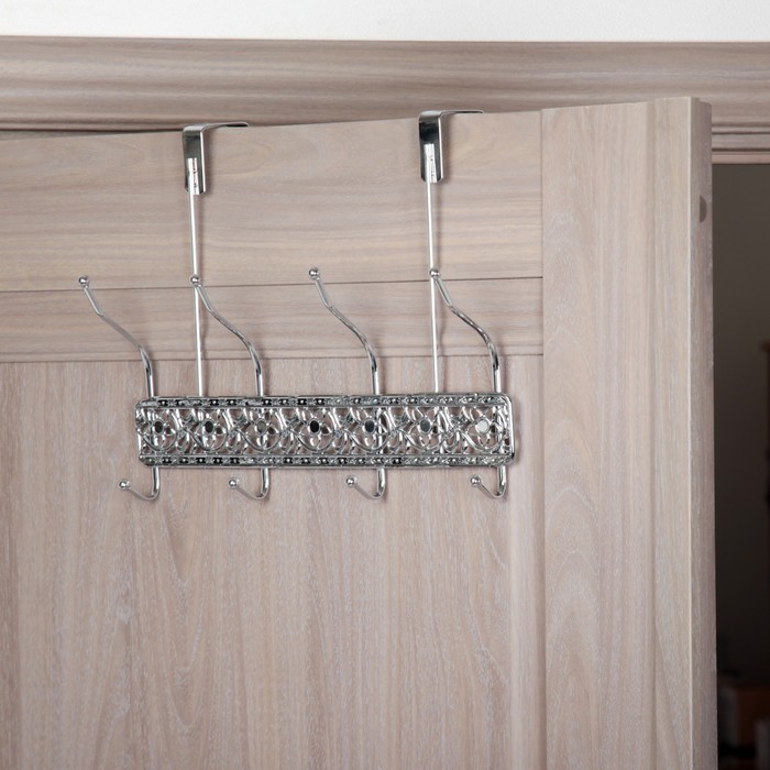 Вешалка надверная, 4 двойных крючка, цвет хром