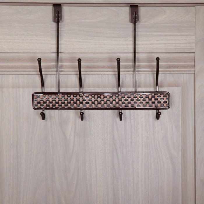 Вешалка на дверь на 4 двойных крючка Доляна «Плетёнка», 32,5×26×8 см, цвет коричневый