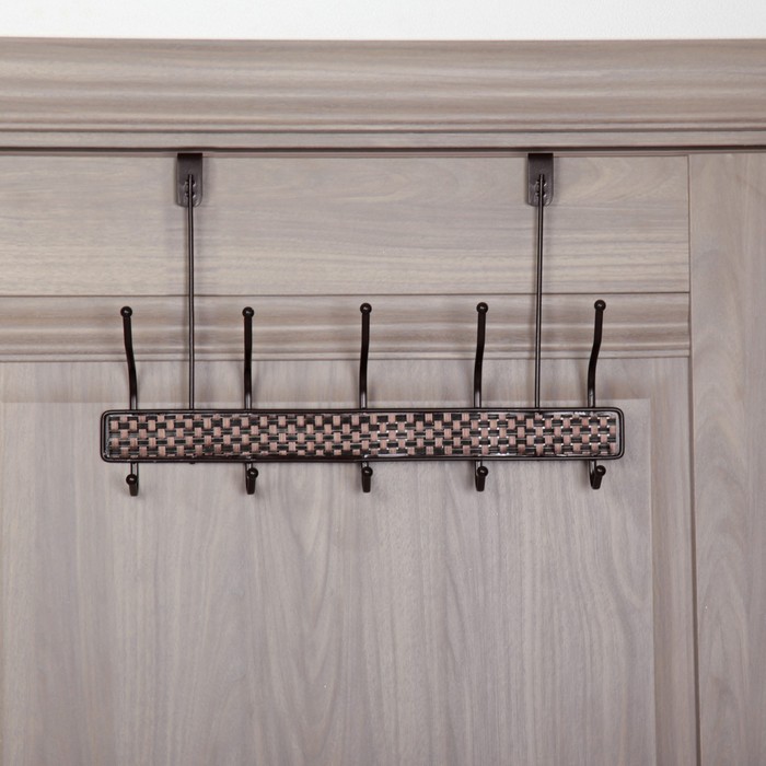 Вешалка надверная, 5 двойных крючков, цвет коричневый