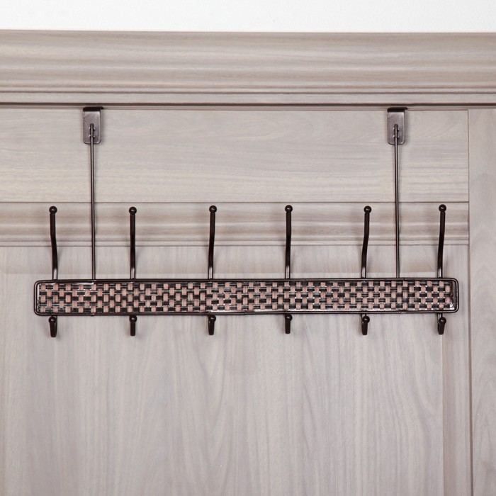 Вешалка надверная, 6 двойных крючков, цвет коричневый