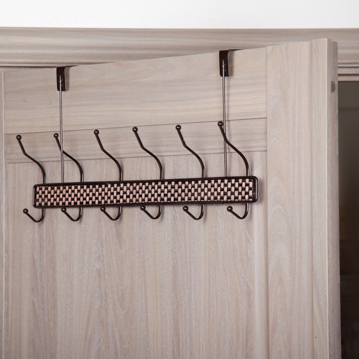 Вешалка надверная, 6 двойных крючков, цвет коричневый