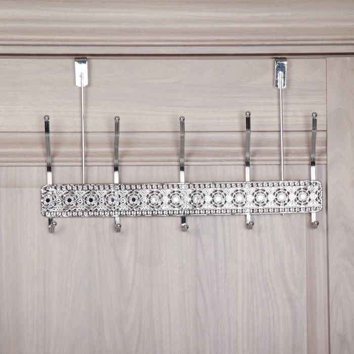 Вешалка надверная, 5 двойных крючков, цвет хром