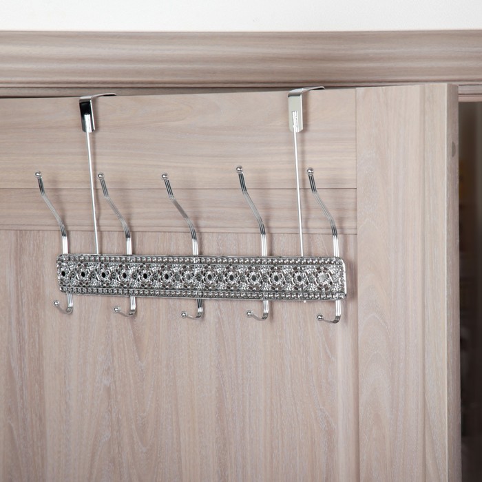 Вешалка надверная, 5 двойных крючков, цвет хром