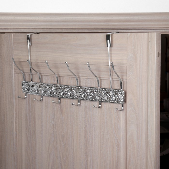 Вешалка надверная, 6 двойных крючка, цвет хром